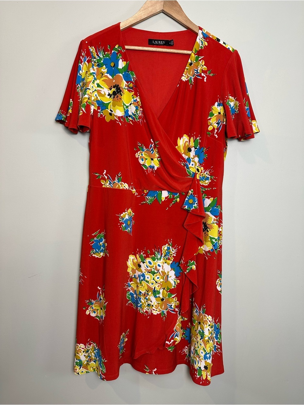 Ralph Lauren Orange Floral Wrap Midi Dress